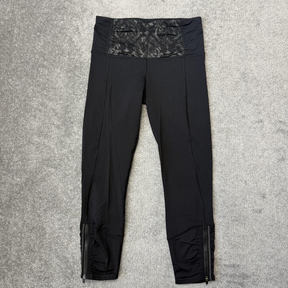 Lululemon Pants Womens 6 Black Zipper Leggings Cropped 24" Inseam Yoga Athletic
